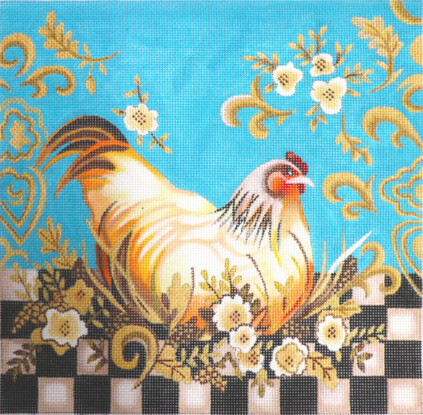 Checkerboard Hen Hand Painted Canvas by Janice Gaynor