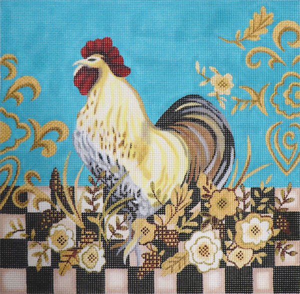 Checkerboard Rooster Hand Painted Canvas by Janice Gaynor