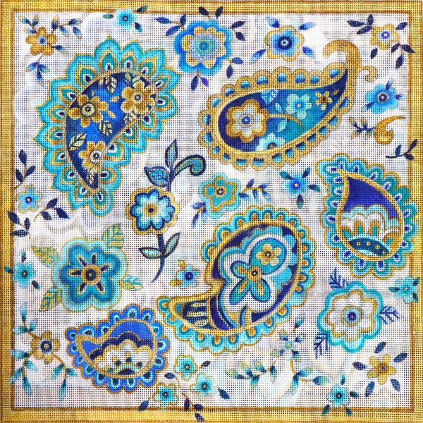 Blue Paisley Hand Painted Canvas by Janice Gaynor