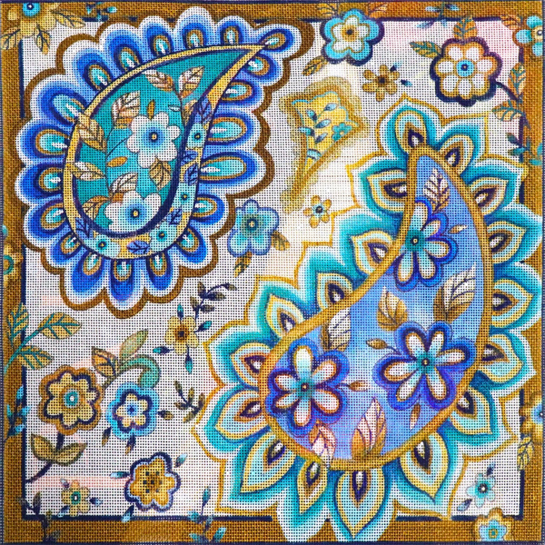 Blue Paisley Large Hand Painted Canvas by Janice Gaynor