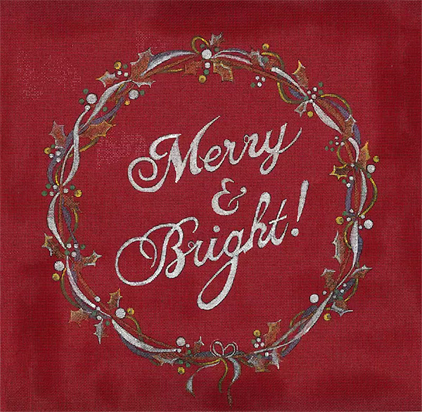 Merry & Bright Hand Painted Needlepoint Canvas by Janice Gaynor