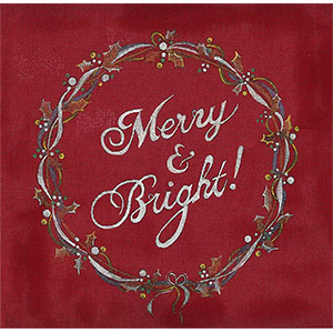 Merry & Bright Hand Painted Needlepoint Canvas by Janice Gaynor