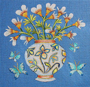 Chenoiserie Vase 3 Hand Painted Canvas by Janice Gaynor