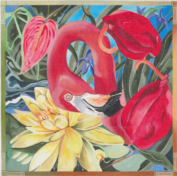 Flamingo - Hand Painted Needlepoint Canvas by Joy Juarez