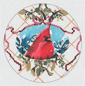 Cardinal Ornament - Hand Painted Needlepoint Canvas by Joy Juarez