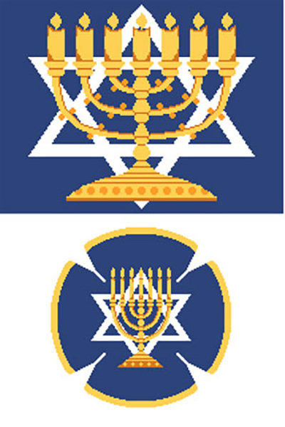Center Menorah Needlepoint Tallis Canvas and Needlepoint Yarmulke Combination