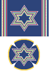 Bold Star Needlepoint Tallis Canvas and Needlepoint Yarmulke Combination