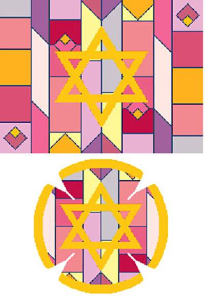 Geometric Background in Purple & Reds Needlepoint Tallis Canvas and Needlepoint Yarmulke Combination