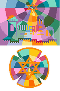 Prism City Needlepoint Tallis Canvas and Needlepoint Yarmulke Combination