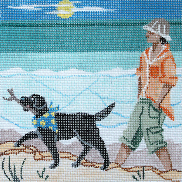 Walking the Dog Hand  Painted Needlepoint Canvas from Kamala