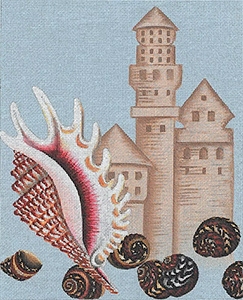 Leigh Designs - Hand-painted Needlepoint Canvas - Sand Castles - Conch
