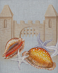 Leigh Designs - Hand-painted Needlepoint Canvas - Sand Castles - Cowrie