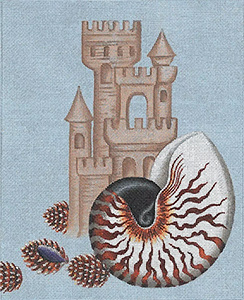 Leigh Designs - Hand-painted Needlepoint Canvas - Sand Castles - Chambered Nautilus