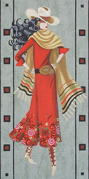 Leigh Designs - Hand-painted Needlepoint Canvases - Cowgirls - Mexicali Mitzi