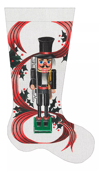 Leigh Designs - Hand-painted Needlepoint Canvases - Chimney Sweep Nutcracker Christmas Stocking