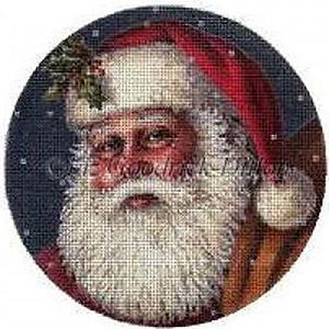 Liz Goodrick-Dillon Hand Painted Needlepoint Christmas Ornament - Santa Face