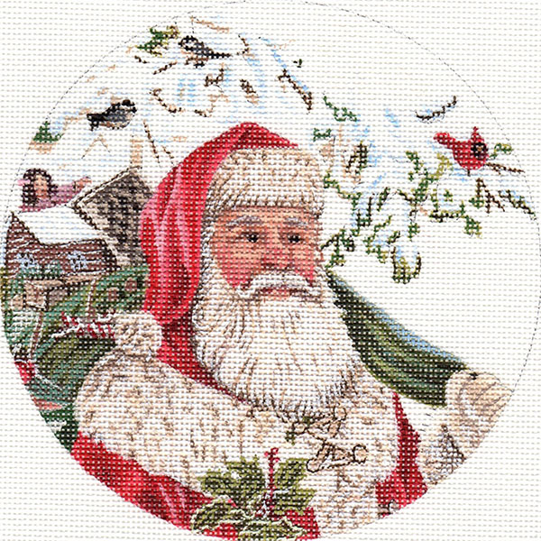 Liz Goodrick-Dillon Hand Painted Needlepoint Christmas Ornament - Wilderness Santa