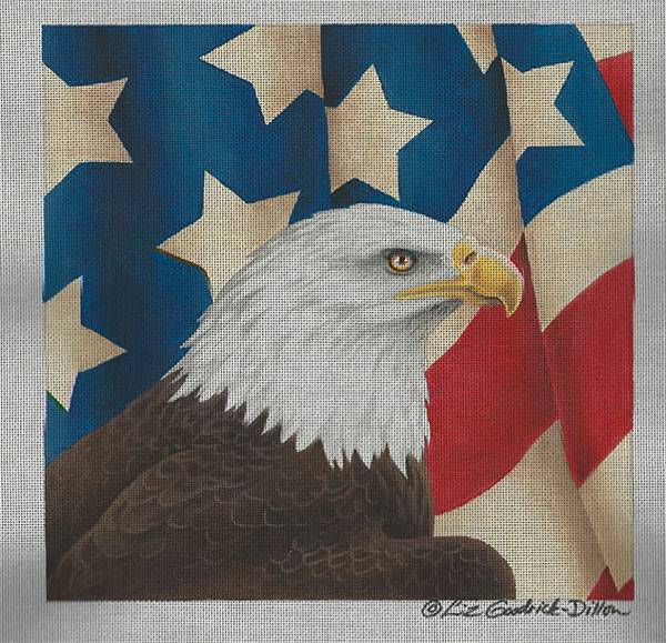 Liz Goodrick-Dillon Hand Painted Needlepoint - Eagle with Draped Flag