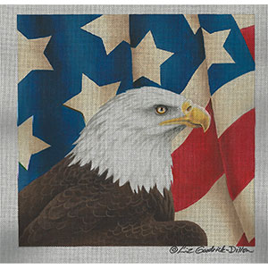 Liz Goodrick-Dillon Hand Painted Needlepoint - Eagle with Draped Flag