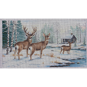 Liz Goodrick-Dillon Hand Painted Needlepoint - Winter Riverbed Deer