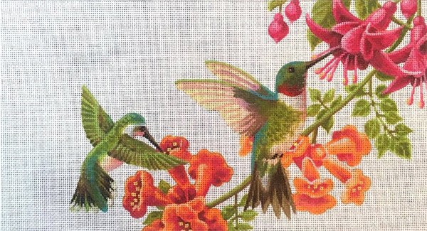 Liz Goodrick-Dillon Hand Painted Needlepoint - Hummingbirds in Floral Vines