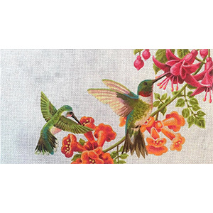 Liz Goodrick-Dillon Hand Painted Needlepoint - Hummingbirds in Floral Vines