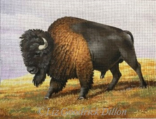 Liz Goodrick-Dillon Hand Painted Needlepoint - Bull Buffalo