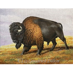 Liz Goodrick-Dillon Hand Painted Needlepoint - Bull Buffalo