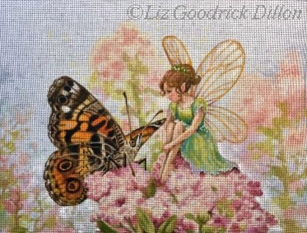 Liz Goodrick-Dillon Hand Painted Needlepoint - Butterfly & Fairy