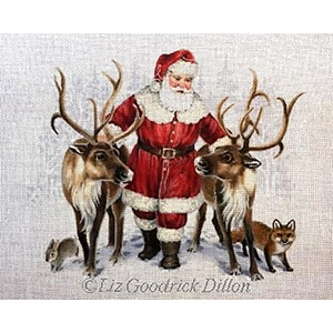 Liz Goodrick-Dillon Hand Painted Needlepoint - Santa & Reindeer Friends