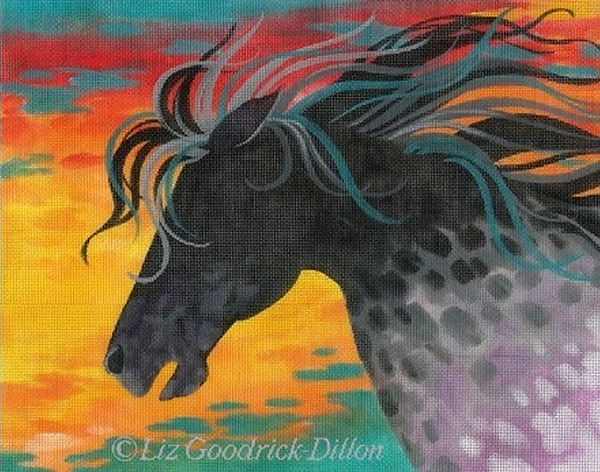 Liz Goodrick-Dillon Hand Painted Needlepoint - Fire Horse