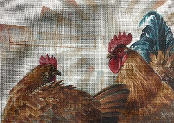 Liz Goodrick-Dillon Hand Painted Needlepoint - Chicken & Rooster