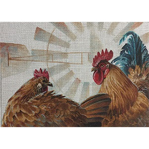 Liz Goodrick-Dillon Hand Painted Needlepoint - Chicken & Rooster