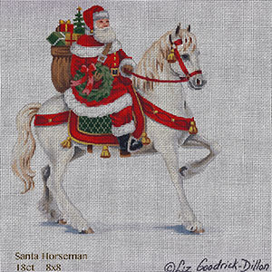 Liz Goodrick-Dillon Hand Painted Needlepoint - Santa Horseman