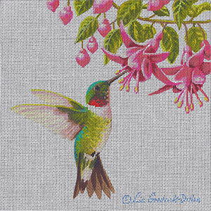 Liz Goodrick-Dillon Hand Painted Needlepoint - Hummingbird in Fuchsia