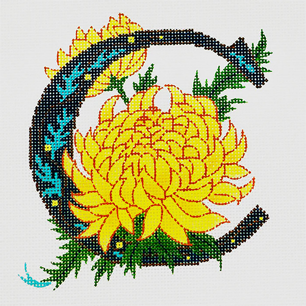C-Chrysanthemum hand-painted canvas from Lee's Needle Arts