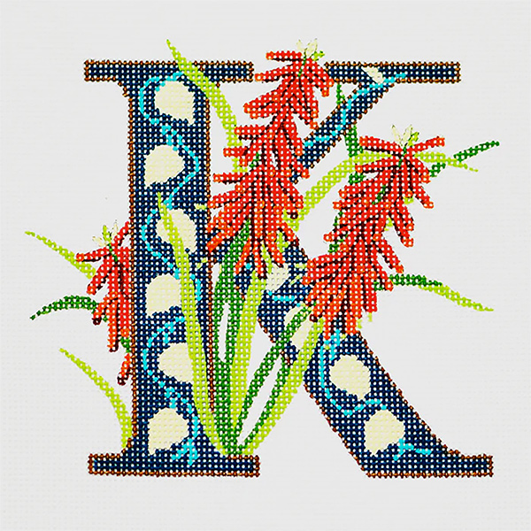 K-Kniphofia hand-painted canvas from Lee's Needle Arts