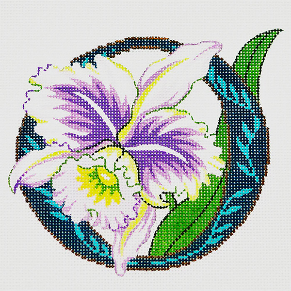 O-Orchid hand-painted canvas from Lee's Needle Arts