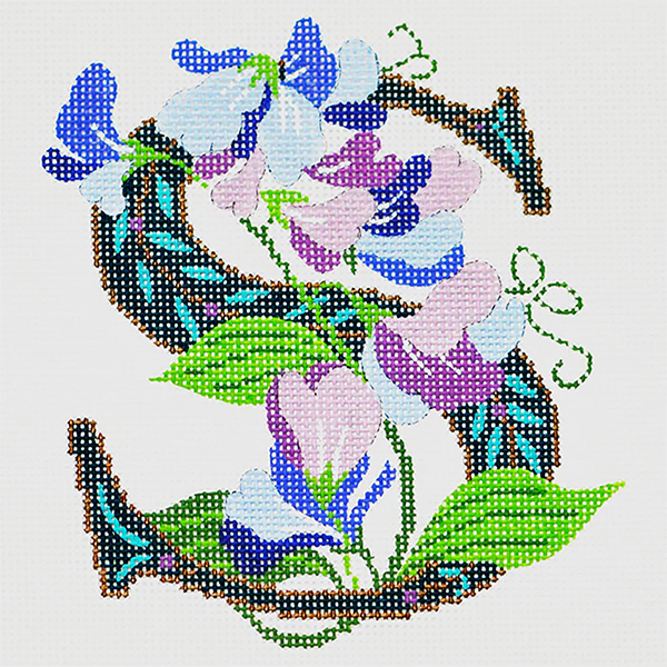 S-Sweet Pea hand-painted canvas from Lee's Needle Arts