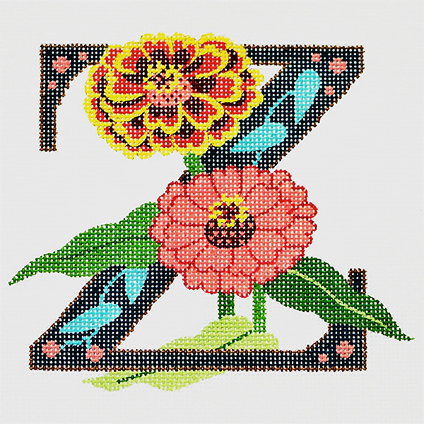 Z-Zinnia hand-painted canvas from Lee's Needle Arts