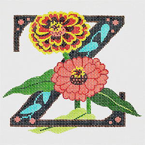 Z-Zinnia hand-painted canvas from Lee's Needle Arts