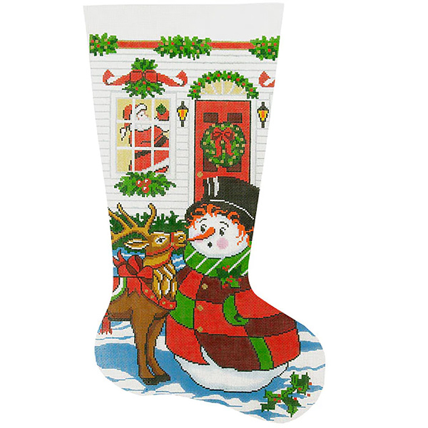 Reindeer Antics Hand-painted Christmas Stocking Canvas