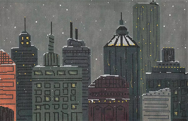 Christmas in the City - Hand Painted Needlepoint Canvas by Machelle Somerville