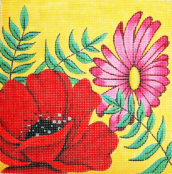 Daisy/Poppy Mini - Hand Painted Needlepoint Canvas from Trubey Designs