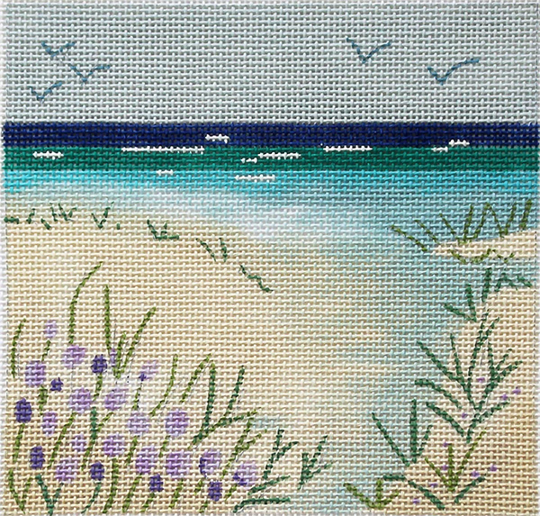 Beach View Hand Painted Needlepoint Canvas