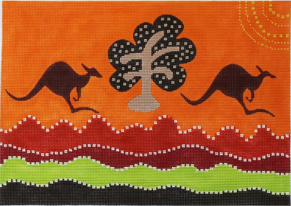 Kangaroos Leaping Hand Painted Needlepoint Canvas