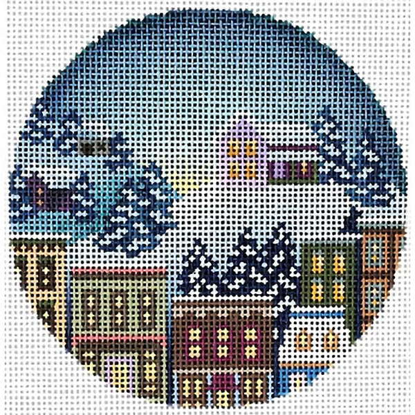 Winter House on the Hill Ornament Hand Painted Needlepoint Canvas from Abigail Cecile