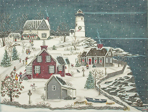 Christmas at the Lightkeepers Hand-painted Needlepoint Canvas