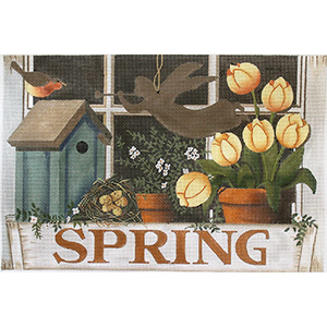 Spring Window Box Hand Painted Needlepoint Canvas by Dianna Swartz