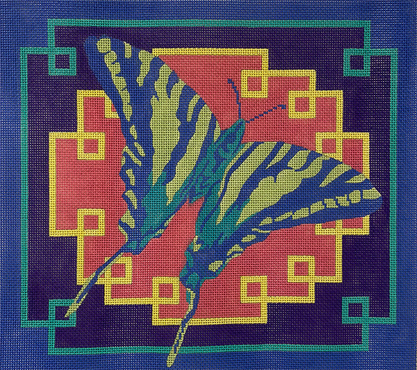 Blue Butterfly Hand-painted Needlepoint Canvas